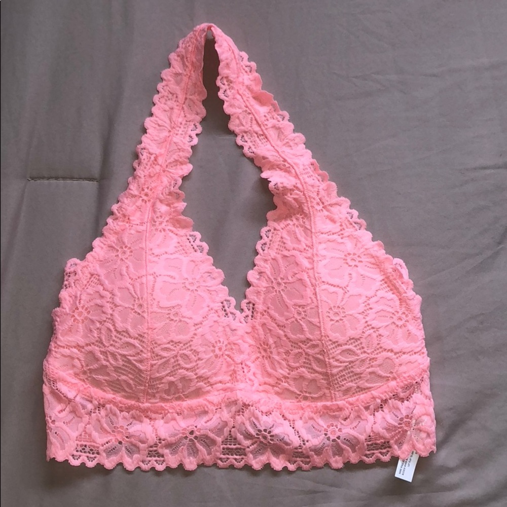 Women’s neon plunging lace halter bralette